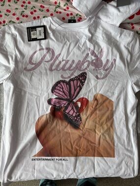 Nwt Playboy Oversized Graphic Tee with Pink Butterfly